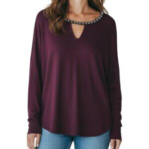 JENNIFER LOPEZ Burgundy Embellished Long Sleeve Sweater - Size XL - NWT